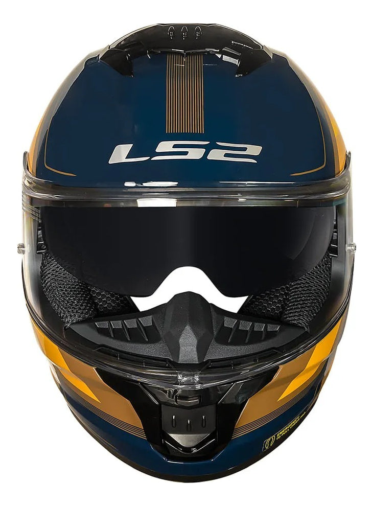 Capacete Ls2 Stream Ii Ff808 Vintage Azul Laranja Oculos Sol