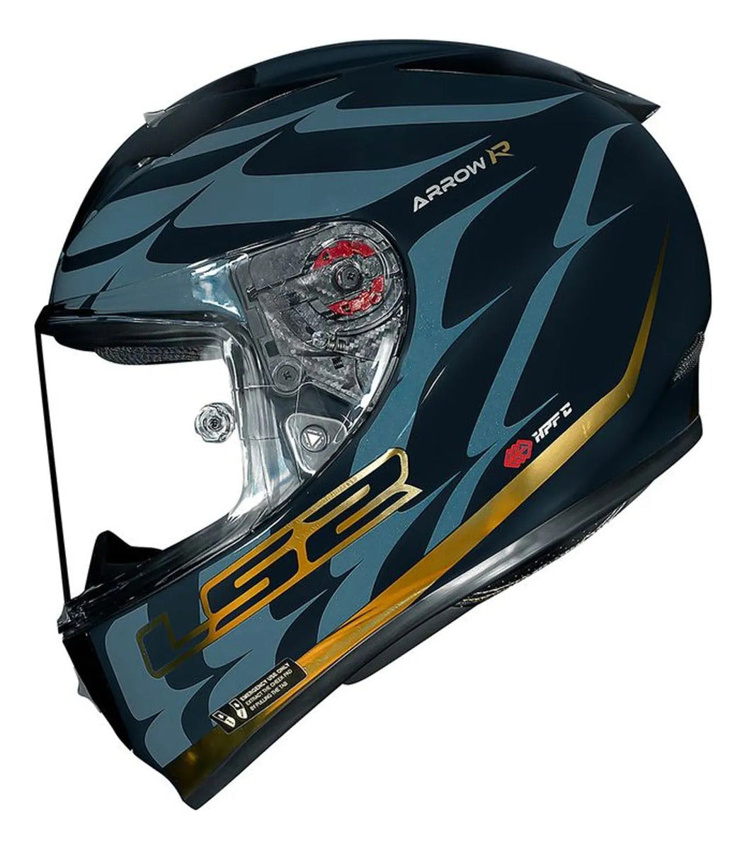 Capacete Ls2 Ff323 Arrow R Flames Azul Dourado