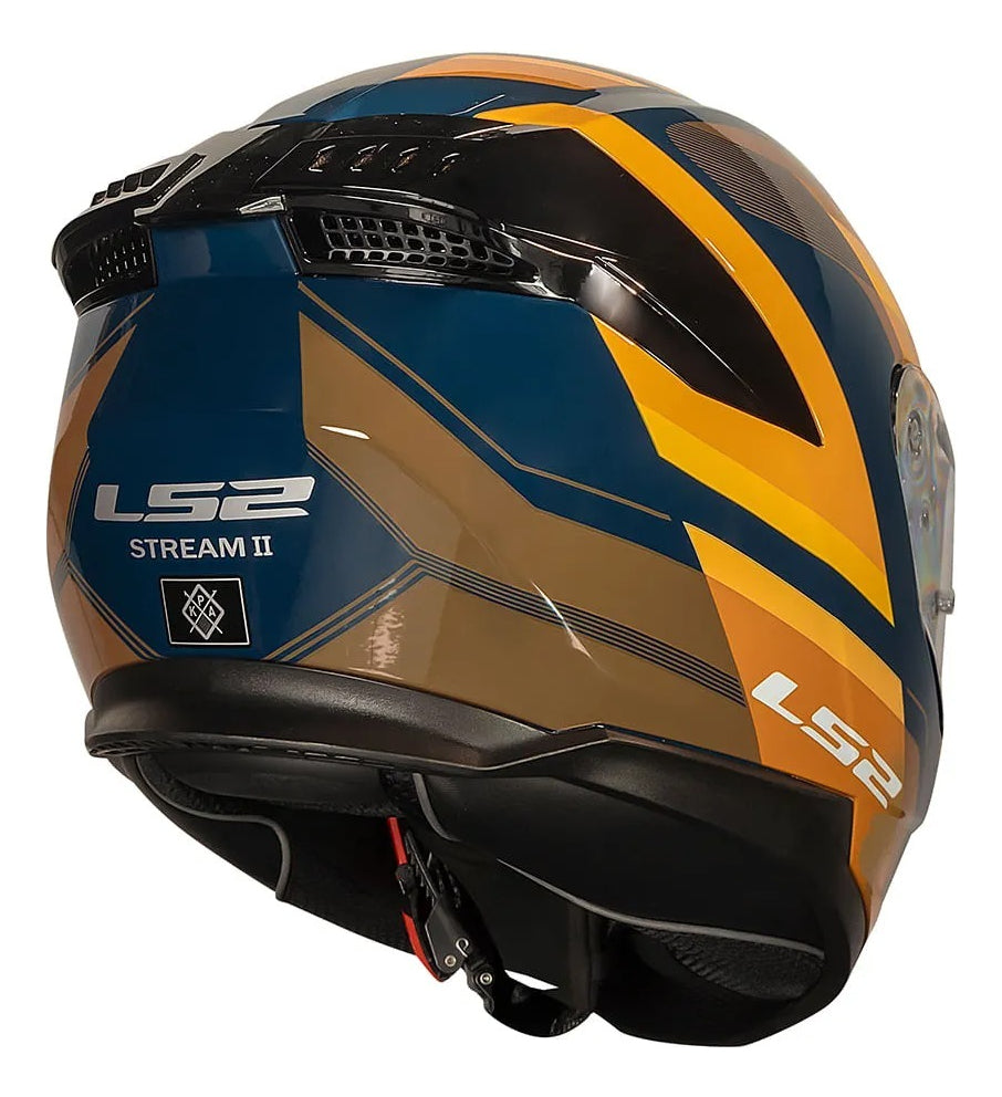 Capacete Ls2 Stream Ii Ff808 Vintage Azul Laranja Oculos Sol