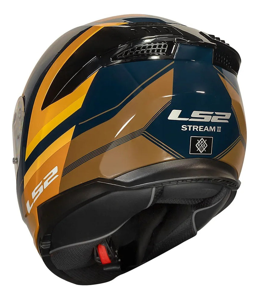 Capacete Ls2 Stream Ii Ff808 Vintage Azul Laranja Oculos Sol