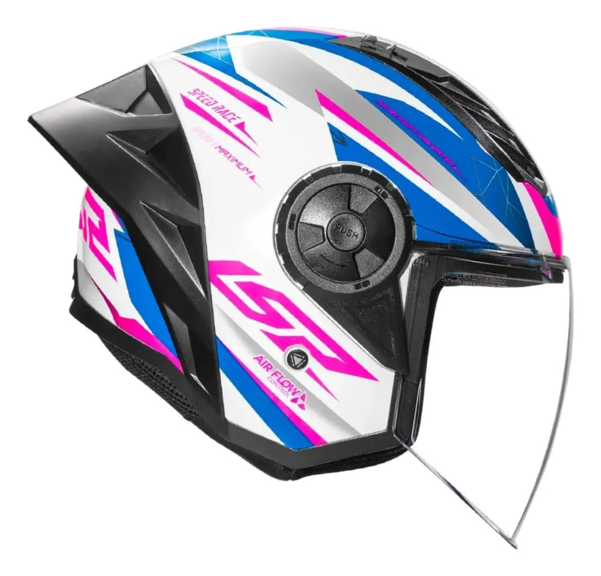 Capacete Ls2 Airflow 2 Draze Branco Azul Rosa Feminino Abert