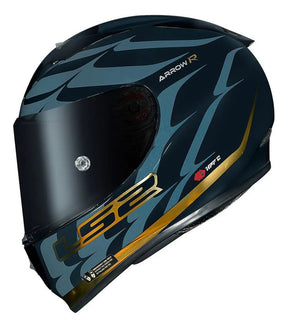 Capacete Ls2 Ff323 Arrow R Flames Azul Dourado