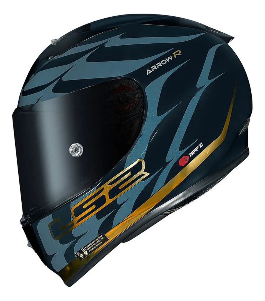 Capacete Ls2 Ff323 Arrow R Flames Azul Dourado