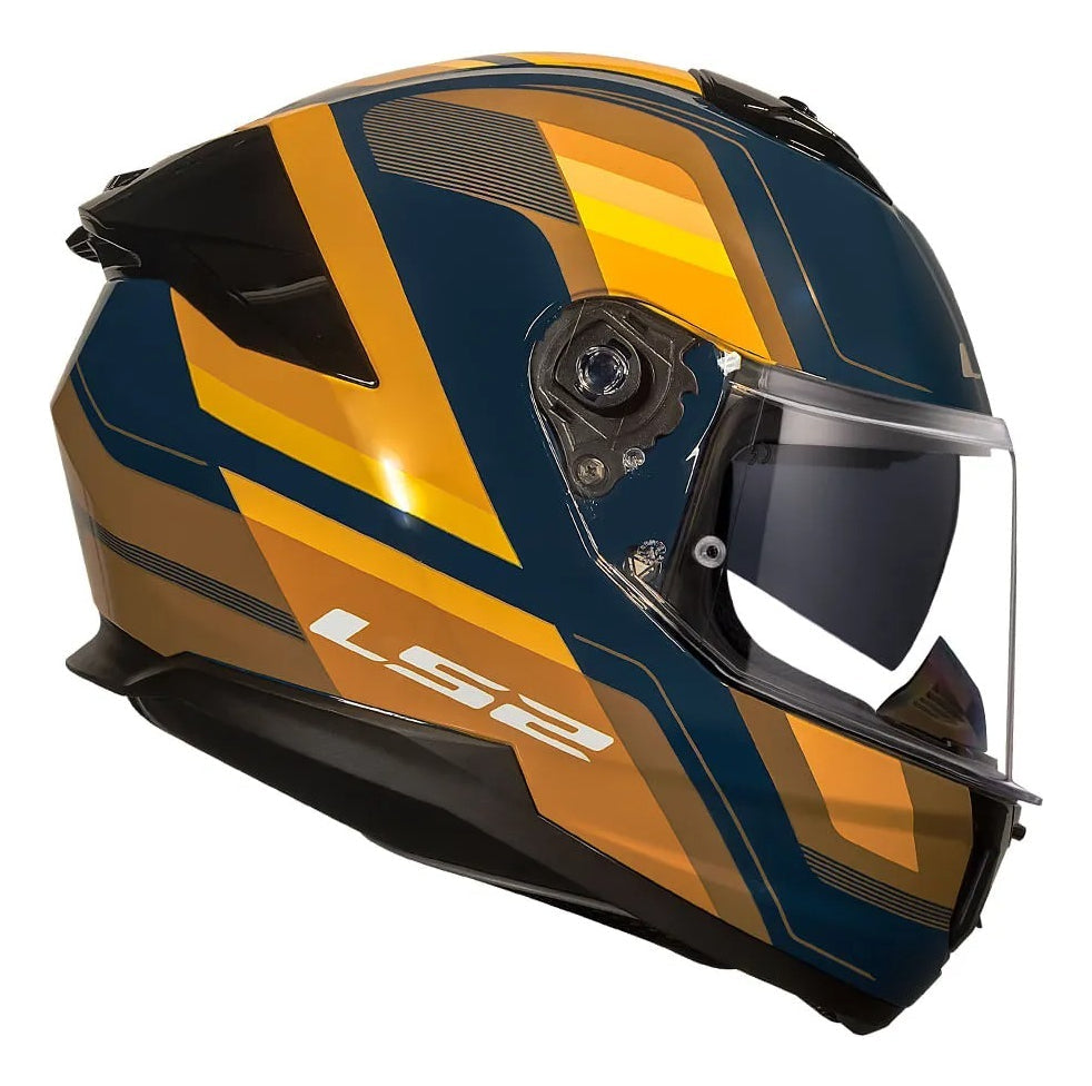 Capacete Ls2 Stream Ii Ff808 Vintage Azul Laranja Oculos Sol
