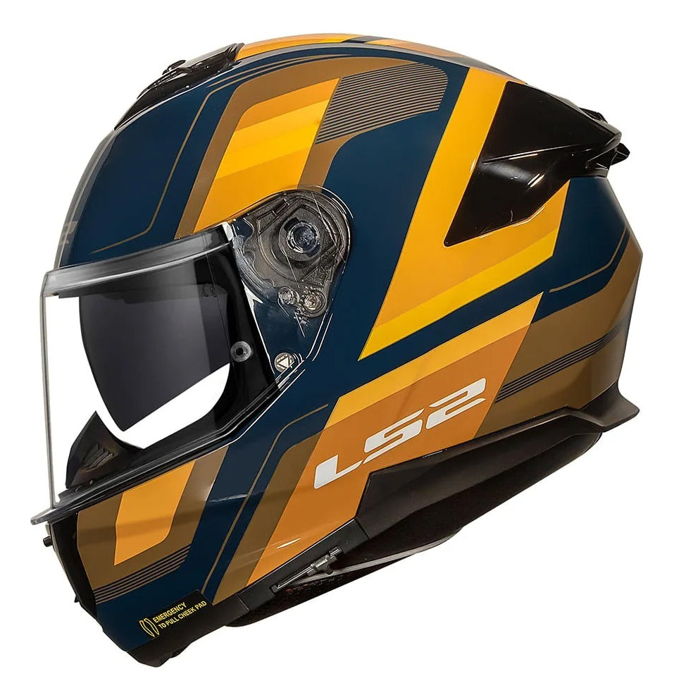 Capacete Ls2 Stream Ii Ff808 Vintage Azul Laranja Oculos Sol