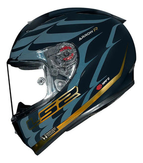 Capacete Ls2 Ff323 Arrow R Flames Azul Dourado